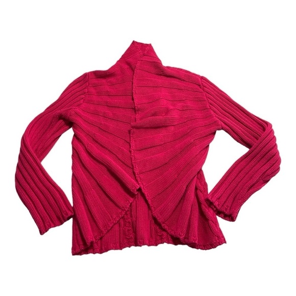 Additions By Chico's  Open Front Cable Knit  Cardigan Sweater Cotton Fuschia, Lg - Picture 4 of 10